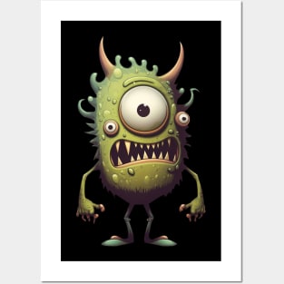 Three-Eyed Green Cute Funny Monster Posters and Art